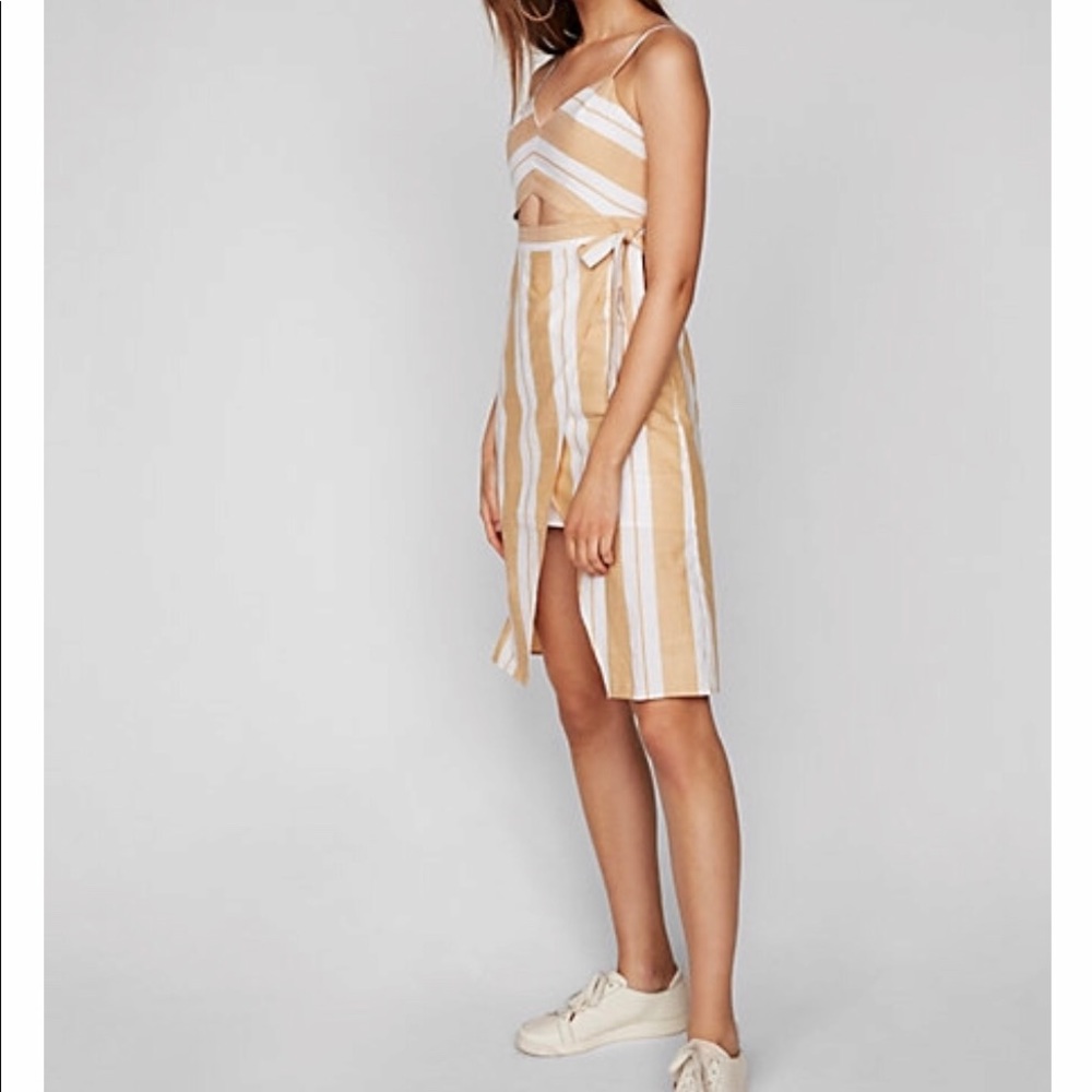 Express Striped Cut-Out Midi Wrap Dress